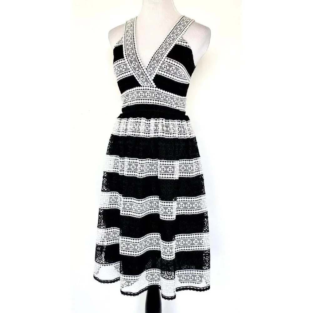 Kate Spade Dress Scenic Route Colorblock Lace Black V Neck NWT